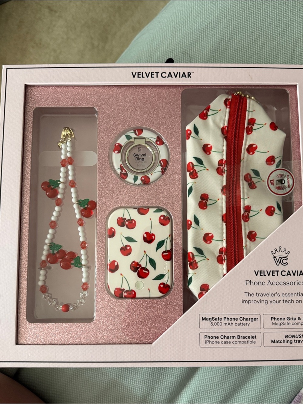 Velvet Caviar Cherry Accessory Set - White & Red